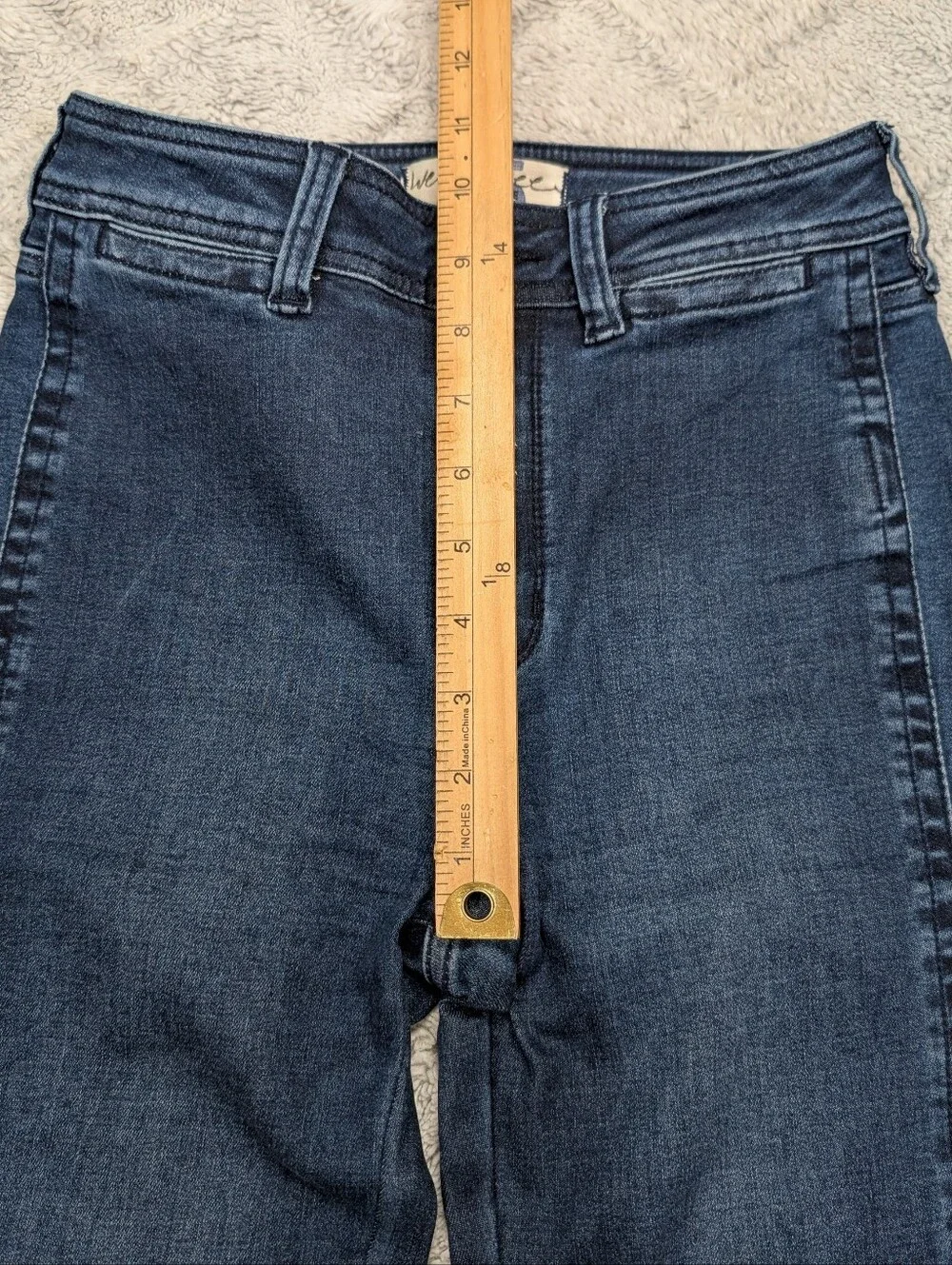 Free People Jeans Womens 25 Blue Penny Mid Rise Flare Cotton Stretch Retro Boho